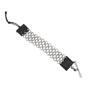 Lucky Brand Unisex Chunky Silver Mesh Link and Leather Toggle Bracelet